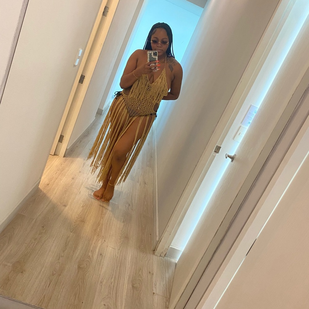 Brown tassel cover up